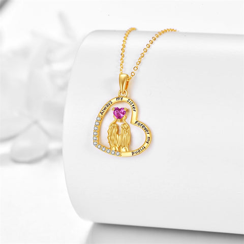 14K Yellow Gold Heart Sister Pendant Necklace