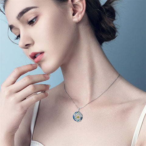 Sterling Silver Birthstone Crystal Tree of Life Stethoscope Pendant Necklace