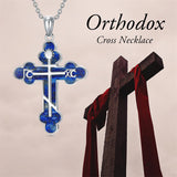Sterling Silver Russian Eastern Orthodox Cross Pendant Necklace