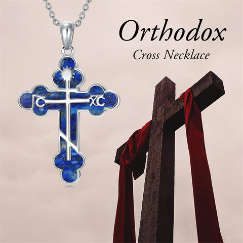 Sterling Silver Russian Eastern Orthodox Cross Pendant Necklace