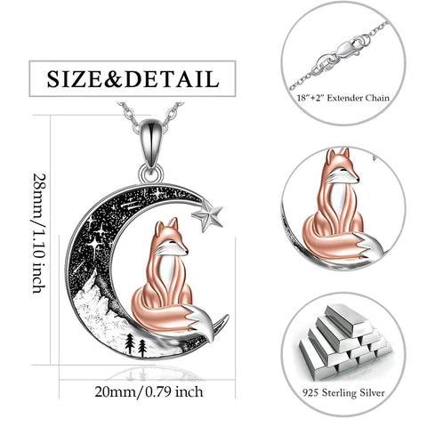 Crescent Moon 2 Cat Bat Black Cat Bunny Fox Highland Cow Horse Pendant Necklace Mother's Day Gift
