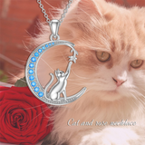 Sterling Silver Moon Cat Pendant Necklace