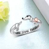 Sterling Silver Dachshund Open Ring Adjustable Ring