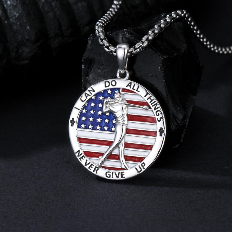 Sterling Silver American Flag Baseball  Basketball Boxing Football Golf Sports Pendant Necklace