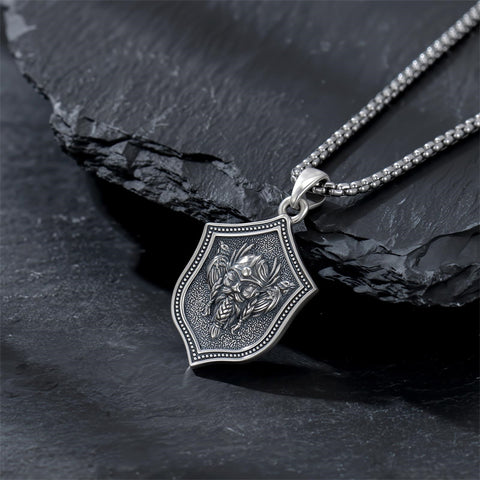 Sterling Silver Viking Raven Bear Odin Wolf Pendant Necklace for Men
