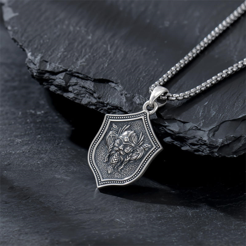 Sterling Silver Viking Raven Bear Odin Wolf Pendant Necklace for Men