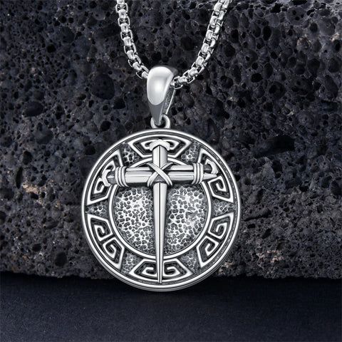 Sterling Silver 3 Nail Cross Pendant Necklace for Men