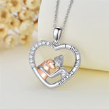 Sterling Silver  Dog and Women Pendant Necklace Engraved with I Love You Forever