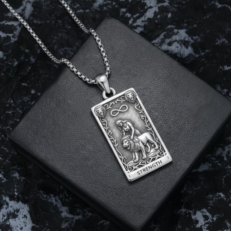 Sterling Silver Tarot Card Pendant  Necklace for Men Gothic Amulet Jewelry