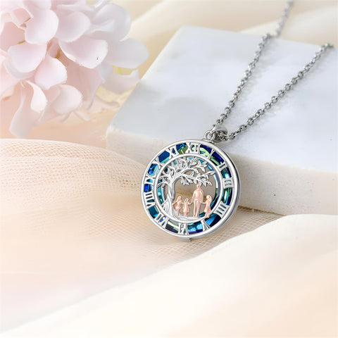 Sterling Silver Blue Crystal Tree of Life Father Daughter Mother Daughter Sister Pendant Necklace