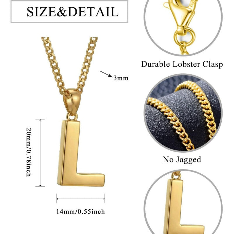 Initial Pendant Necklace 14K Gold Plated with Cuban Chain