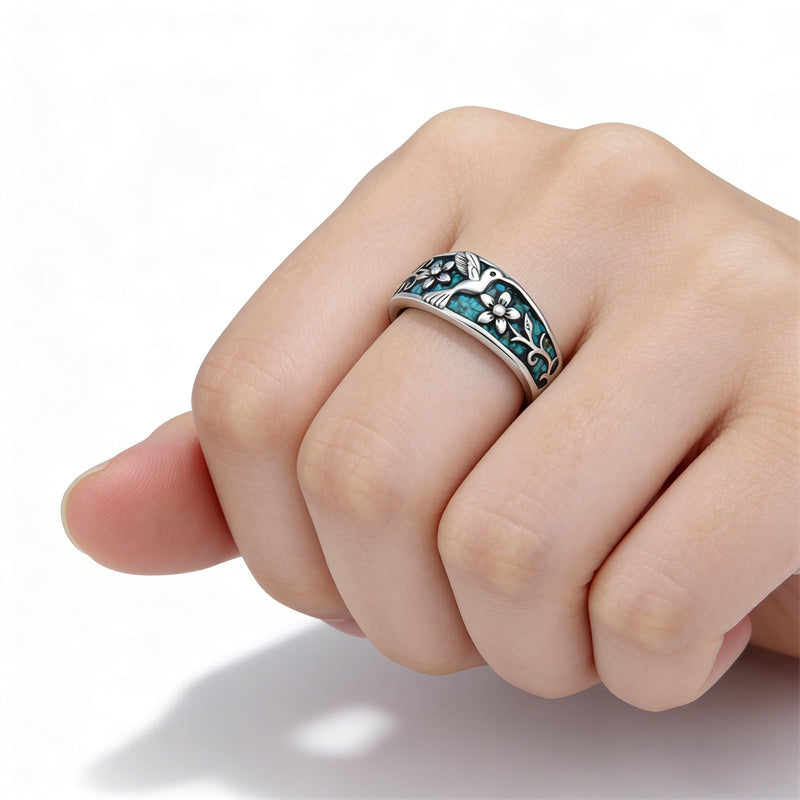 Sterling Silver Turquoise  Dragonfly Hummingbird Turtle Butterfly Mountain Celtic Knot Lotus Ring  Gifts for Women