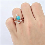 Sterling Silver Personalized Engraved 1-3CT Turquoise Engagement  Wedding Promise Ring Set for Her