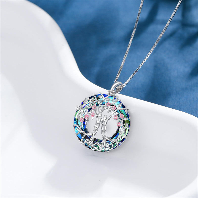 Sterling Silver Crystal Tree of Life Family Pendant Necklace for 1 to 5 Children