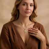 14K Gold  Plated Heart Shape Birthstone  Love Cross Necklace for Women Religious Jewelry