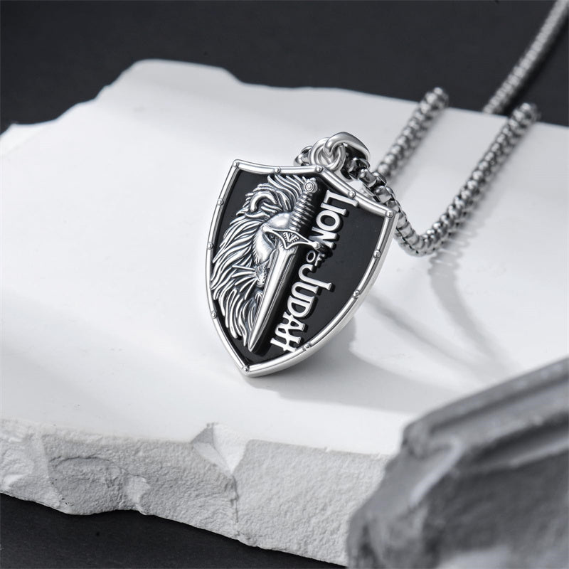 Sterling Silver Faith Bible Lion Pendant Necklace for Men