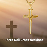 14K Gold Plated Cross Pendant Necklace for Men Religious Jewelry Christian Gift