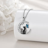 Black Cat Necklace Sterling Silver Moon Necklace  Gifts For Cat Lovers Gifts Wife Mom Birthday