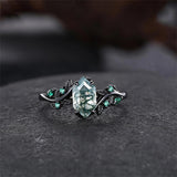 Sterling Silver 10K 14K 18K Gold Natural Leaf  Moss Agate Engagement Anniversary Couple Ring Sets
