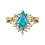 Sterling Silver Personalized Engraved 1-3CT Turquoise Engagement  Wedding Promise Ring Set for Her
