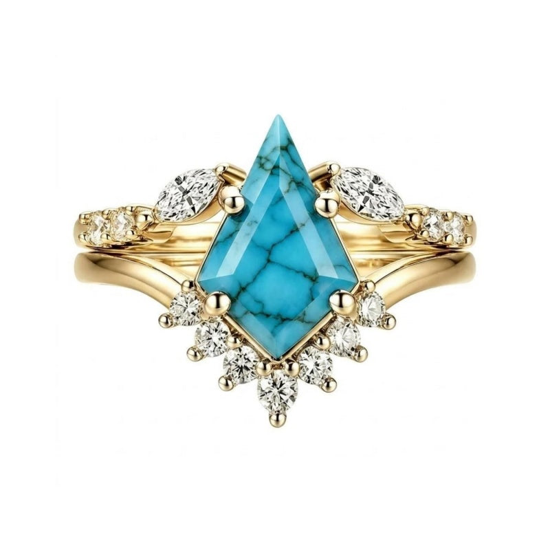 Sterling Silver Personalized Engraved 1-3CT Turquoise Engagement  Wedding Promise Ring Set for Her