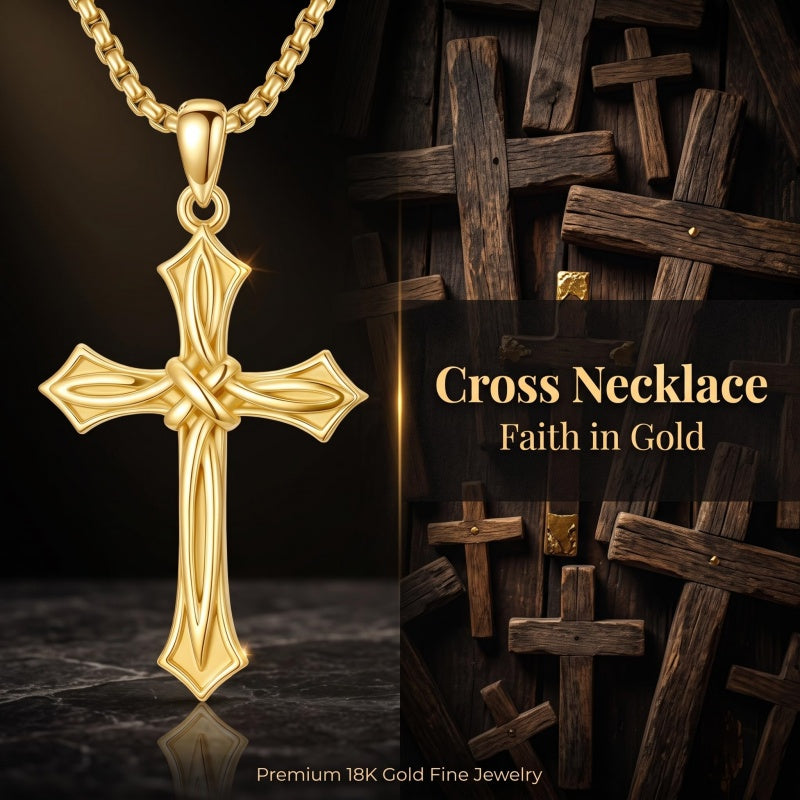 14K Gold Plated Cross Pendant Necklace for Men Religious Jewelry Christian Gift