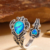 Sterling Silver Vintage Oxidized Opal Spoon Ring