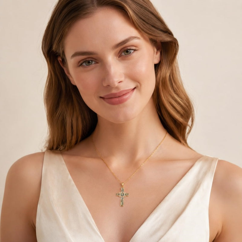 14K Gold Plated Cross Pendant Necklace Faith Jewelry Gift for Women
