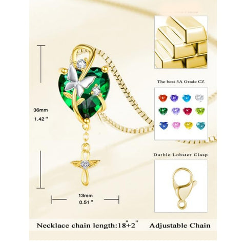 14K Gold Plated  Heart Birthstone Butterfly Infinity Angel WingPendant Necklace for Women