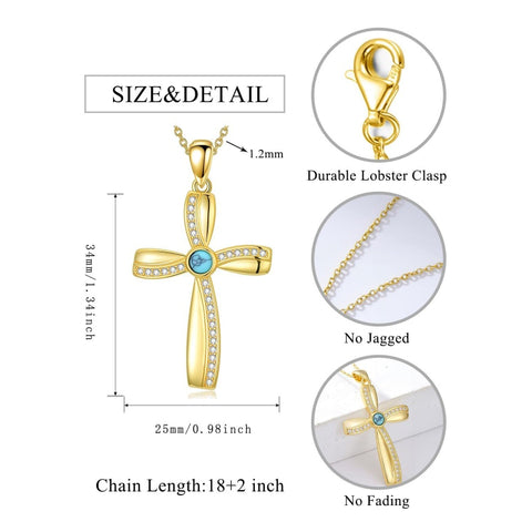 14K Gold Plated Cross Pendant Necklace for Women