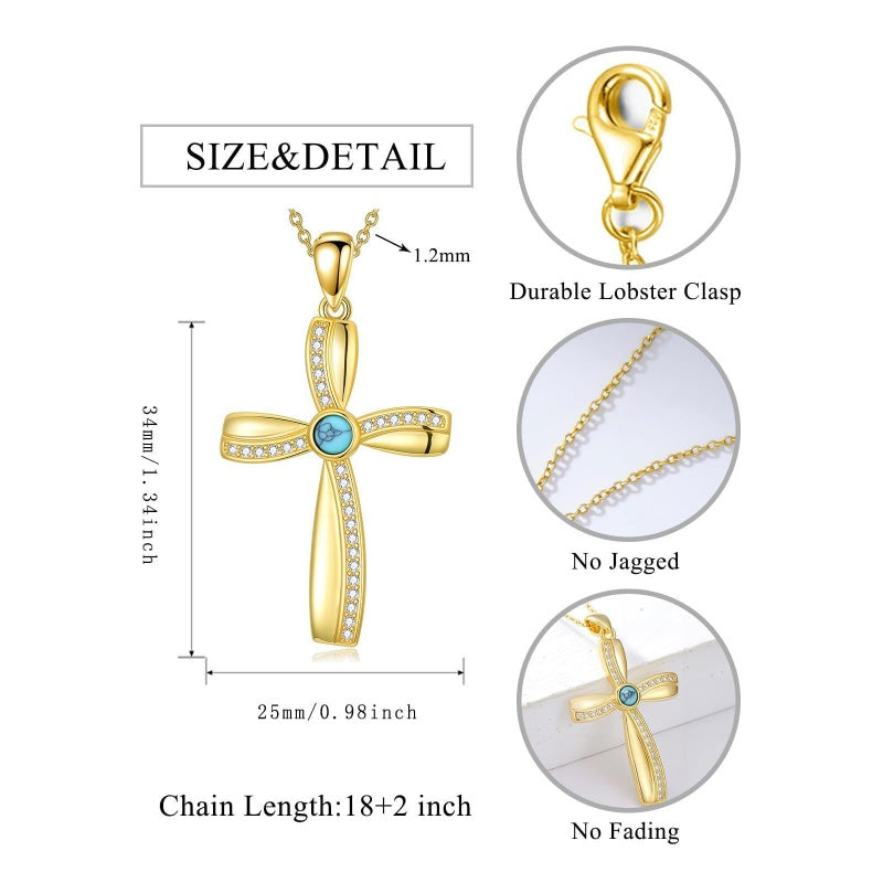 14K Gold Plated Cross Pendant Necklace for Women
