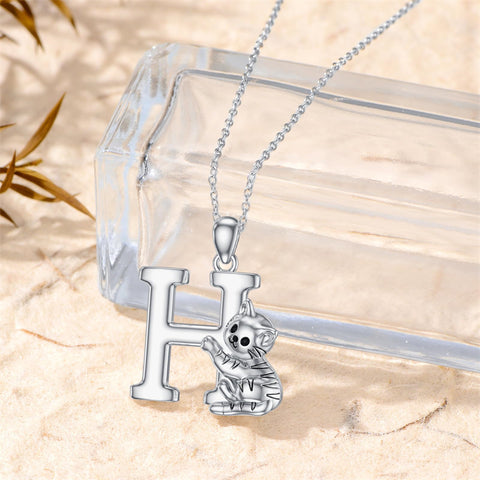 Sterling Silver Initial Cat Pendant Necklace