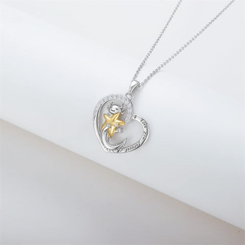 Sterling Silver Cubic Zircon Axolotl Pendant Necklace Engraved with I Love You Forever