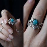 Sterling Silver Personalized Engraved 1-3CT Turquoise Engagement  Wedding Promise Ring Set for Her