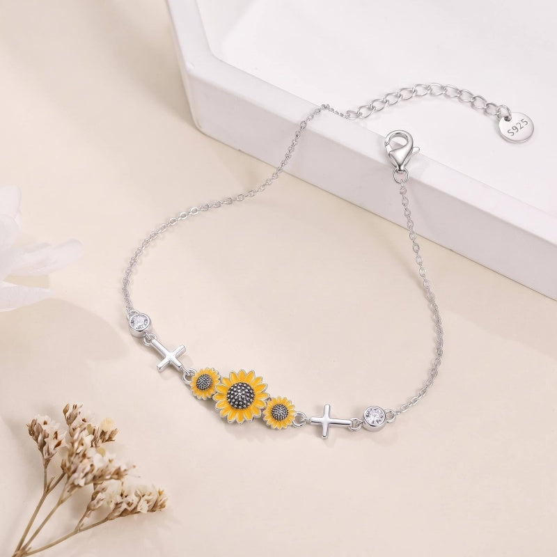 Sterling Silver Dragonfly Butterfly Cardinal Hummingbird Jesus Fish Lotus Daisy Sunflower Rose Faith Cross Bracelet