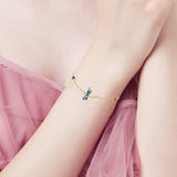 Blue Dragonfly Bracelet for Women, 14K Solid Gold Dragonfly Womens Bracelet with Colorful Cubic Zirconia for Birthday