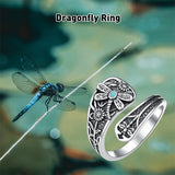 Sterling Silver Dragonfly Jesus Fish Adjustable Spoon Ring for Women