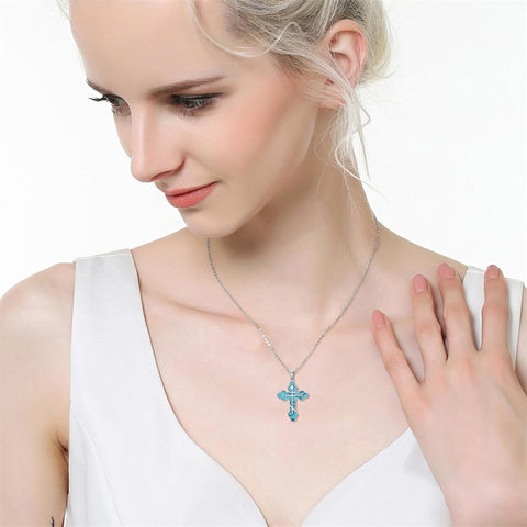 Sterling Silver Russian Eastern Orthodox Cross Pendant Necklace