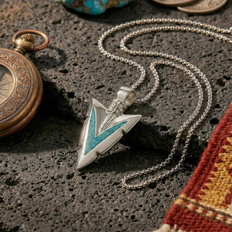 Malachite Turquoise Arrow Pendant Necklace for Men