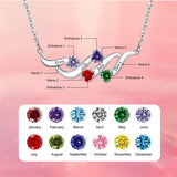 Sterling Silver Personalized Birthstone Name Wave Pendant Family Necklace