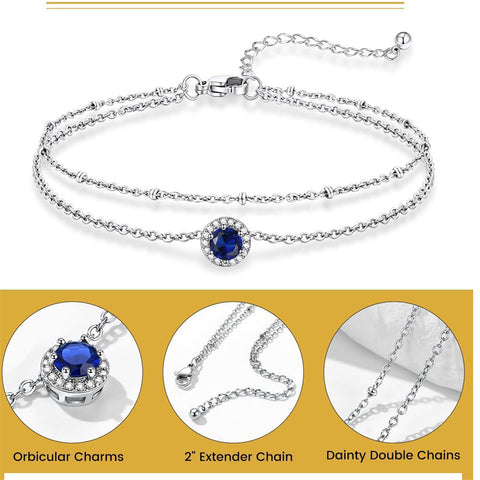 Sterling Silver Birthstone Double Layer Anklet for Beach Weddings, Summer Vacations & Pool Parties
