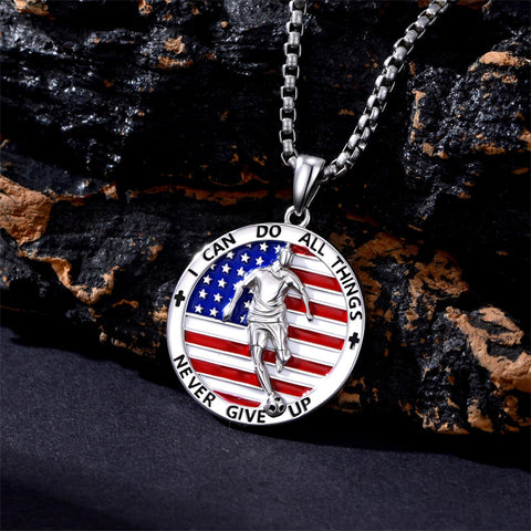 Sterling Silver American Flag Baseball  Basketball Boxing Football Golf Sports Pendant Necklace