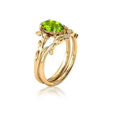 Sterling Silver 10K 14K Gold Leaf Oval Cut Vine Gemstone Set Engagement Wedding Ring