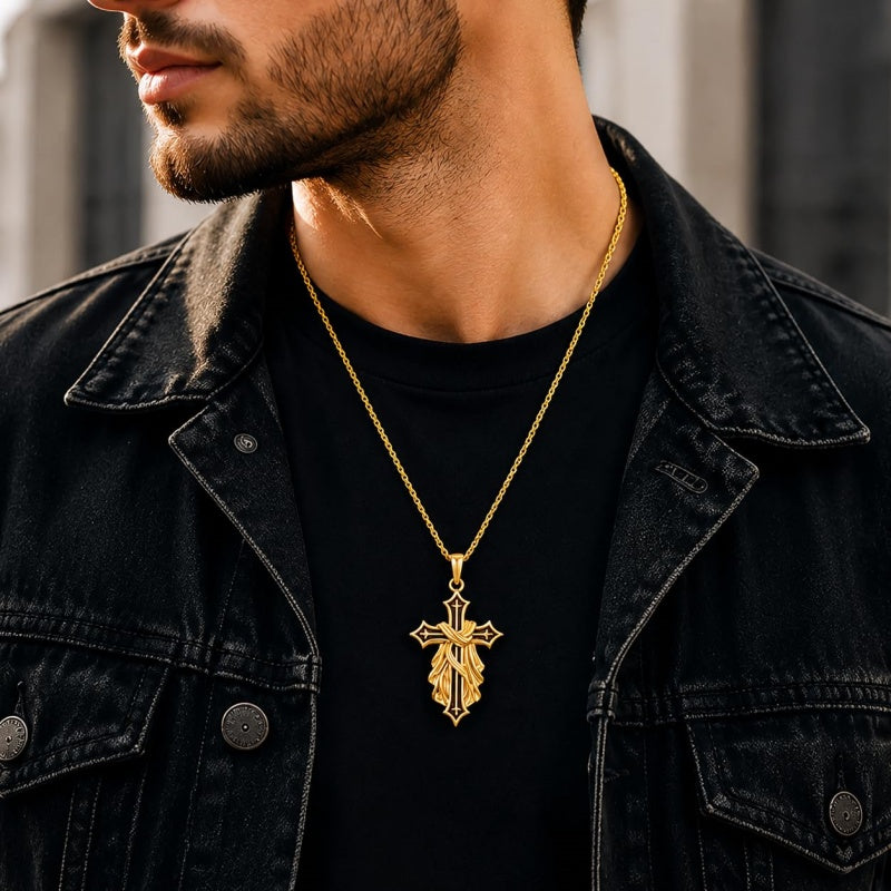 14K Gold Plated Wooden Cross Pendant Necklace Christian Catholic Jewelry Religious Gift