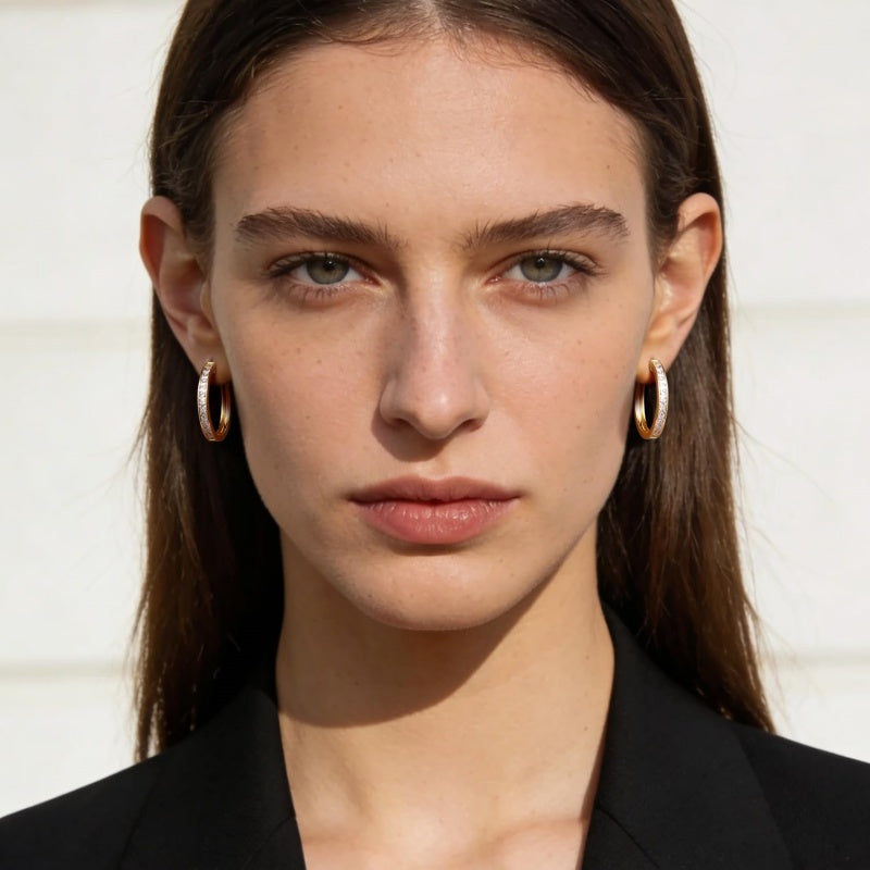14K Gold Plated Cubic Zircon Hoop Earrings for Women