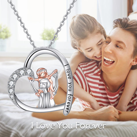 Sterling Silver Father Daughter Heart Pendant Necklace from Dad Gift for Daughter