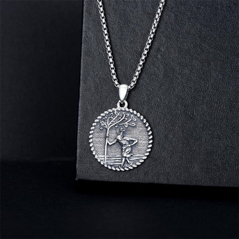 Sterling Silver Crown of Thorns Jesus St Benedict St Michael Pendant Necklace