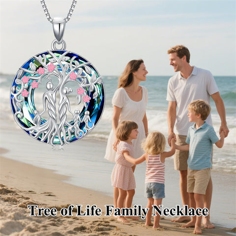 Sterling Silver Crystal Tree of Life Family Pendant Necklace for 1 to 5 Children