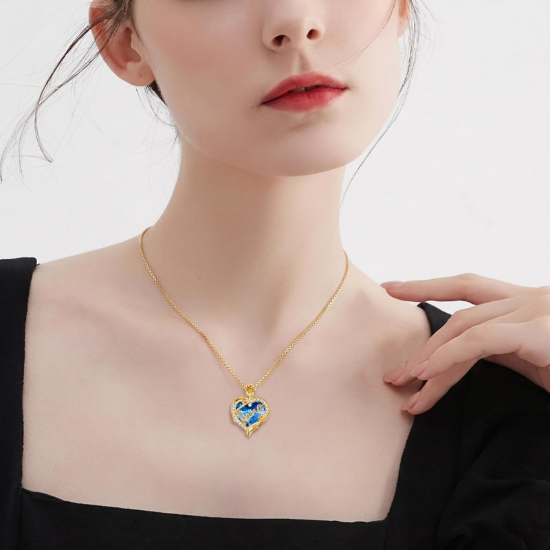 14K Gold Plated Heart Crystal Rose Mom  Sister Daughter Pendant Necklace for Woman