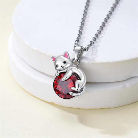 Sterling Silver Cubic Zirconia  Cat Pendant Necklace for Women